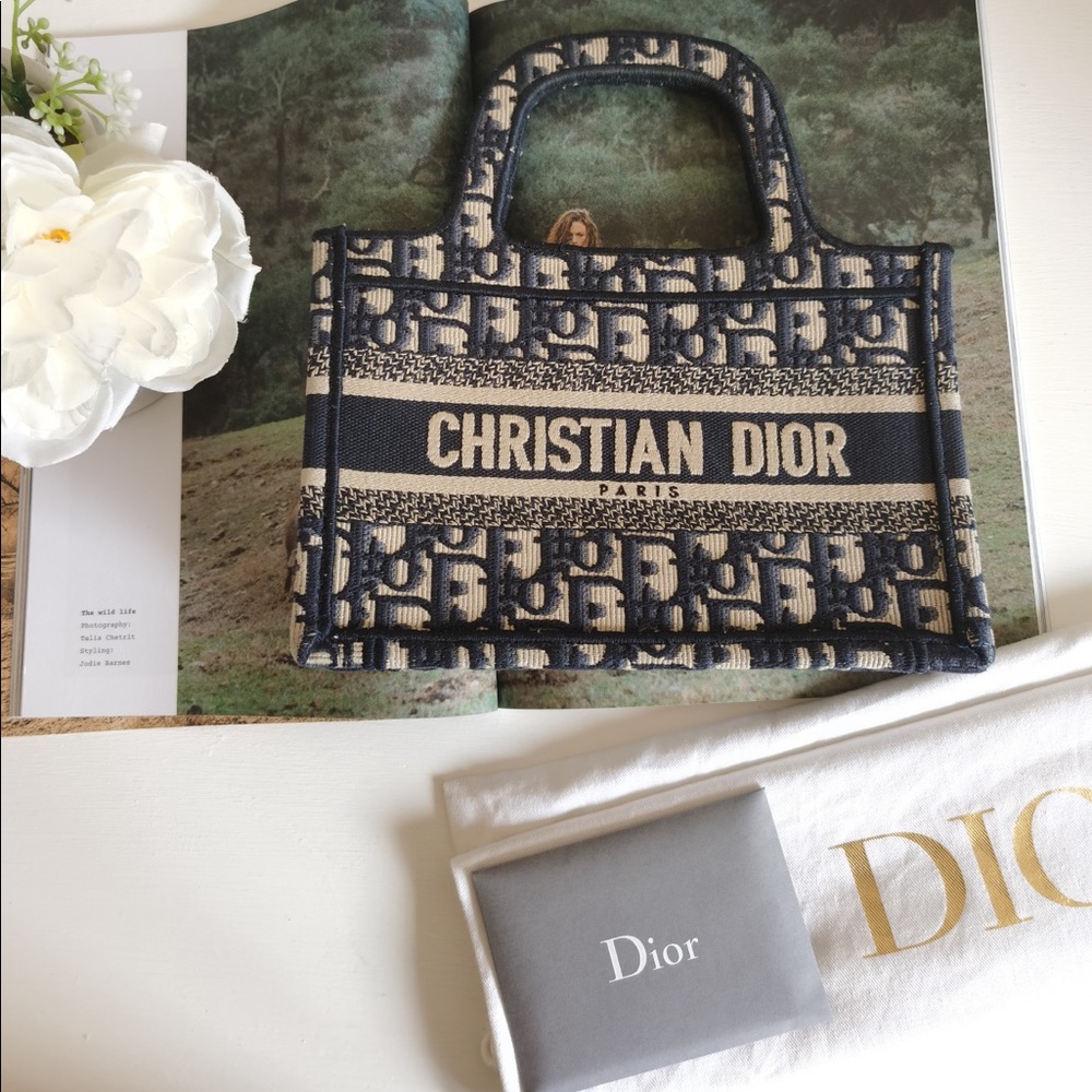 DIOR Oblique Mini Book Tote Blue Multicolor